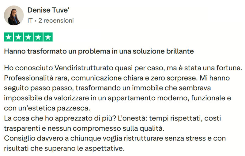 Recensione cliente VendiRistrutturato Denise Tuvé su Trustpilot