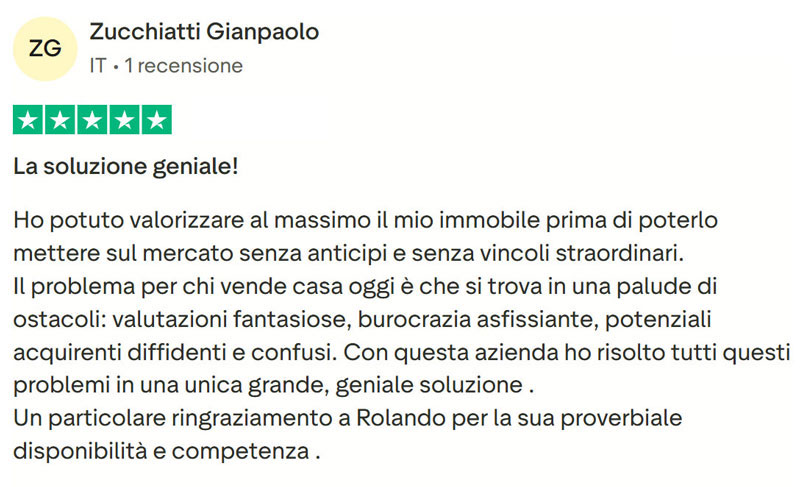 Recensione cliente VendiRistrutturato Gianpaolo Zucchiatti su Trustpilot