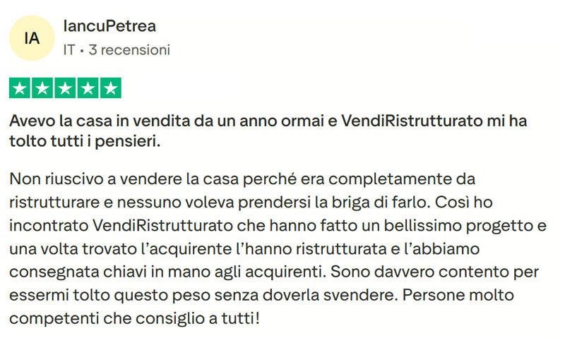 Recensione cliente VendiRistrutturato Iancu Petrea su Trustpilot