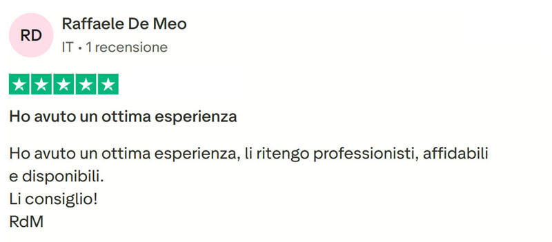 Recensione cliente VendiRistrutturato Raffaele De Meo su Trustpilot