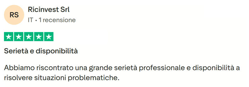 Recensione cliente VendiRistrutturato Ricinvest S.r.l. su Trustpilot